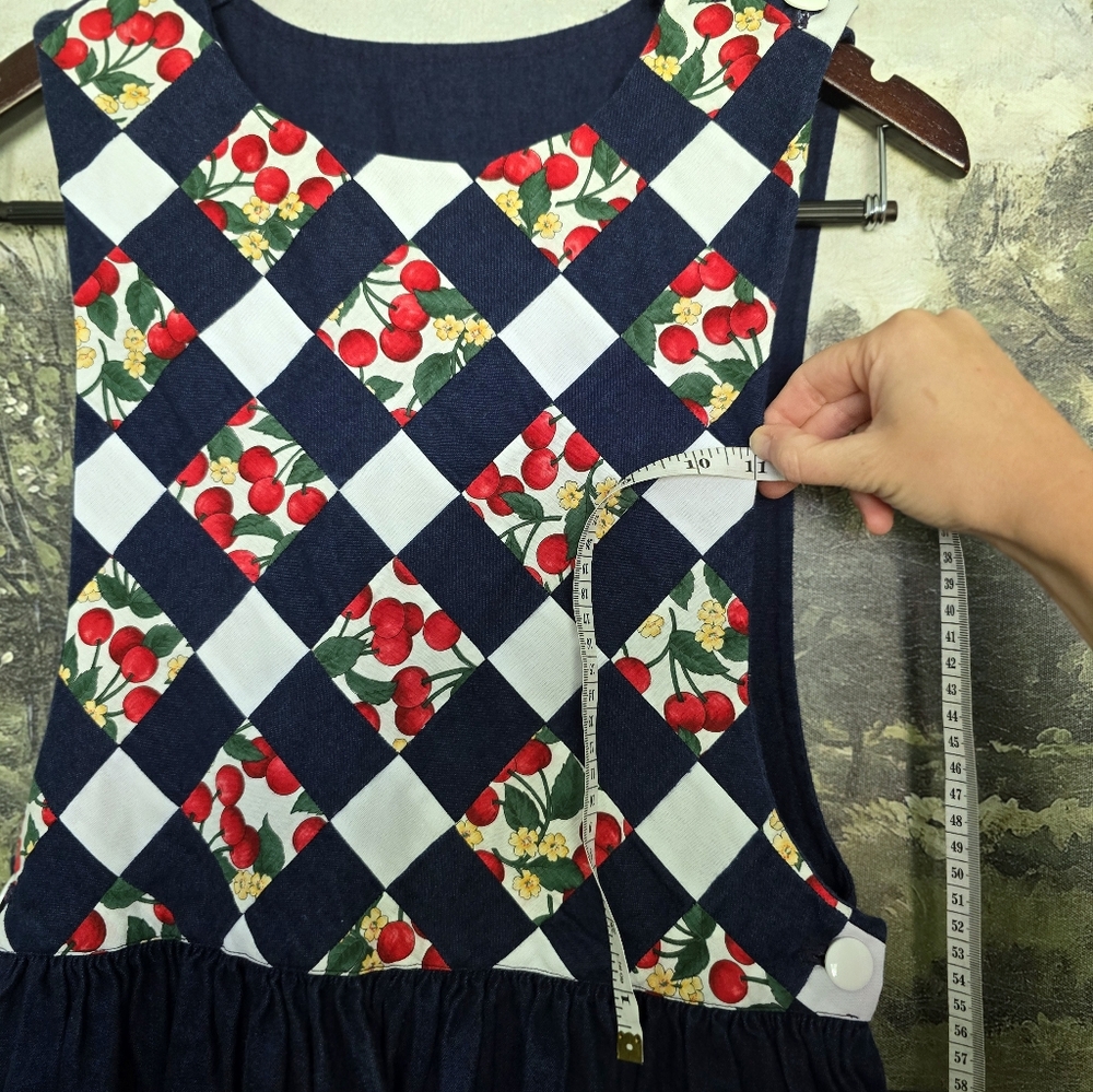 Quilted Cherry Pinafore Dress - Handmade Boho Heirloom - Picture 4 of 12